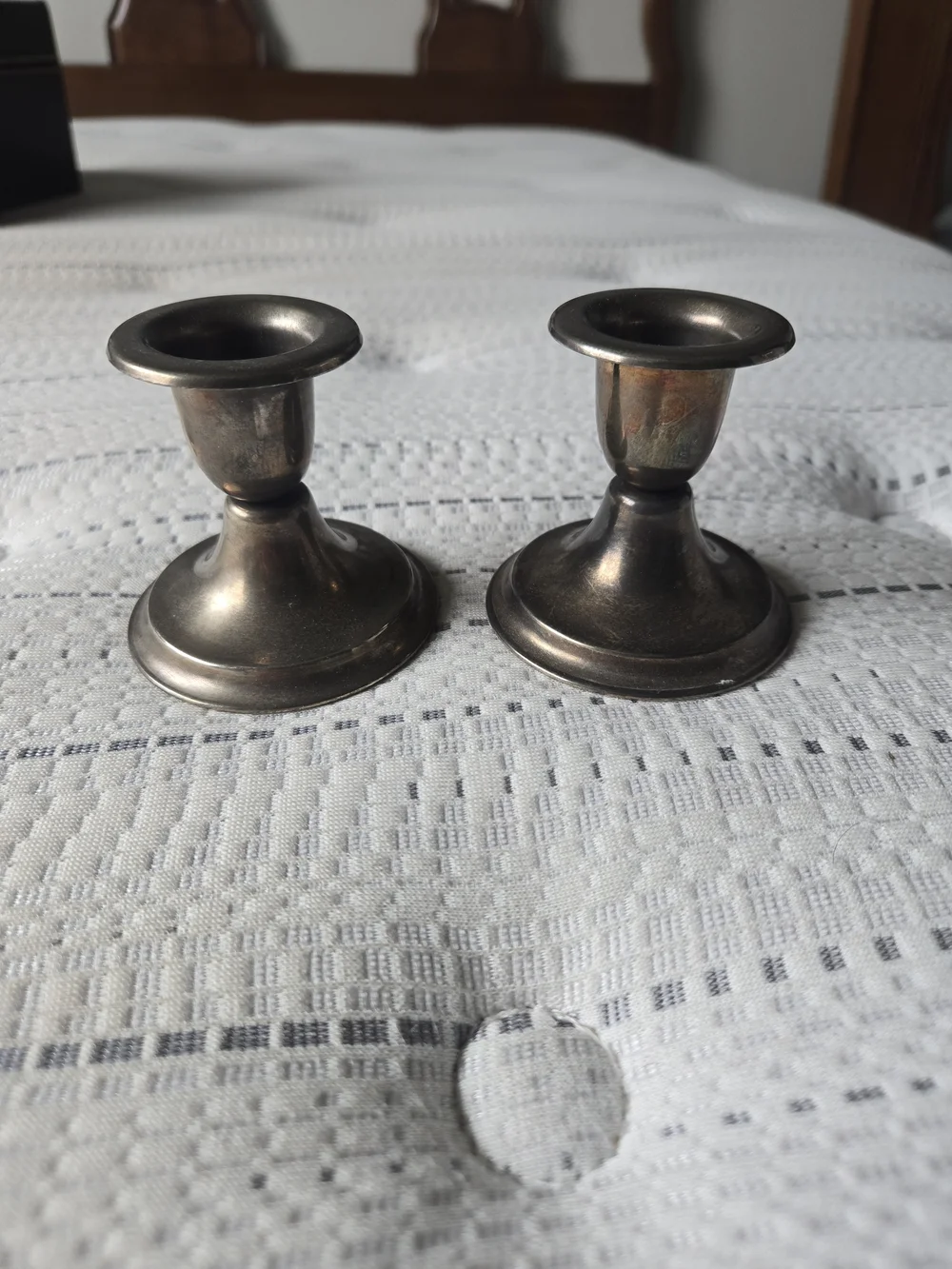 Vintage-Style Silver Tone Metal Candle Holders - Pair
